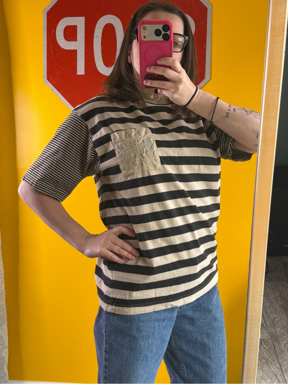 Vintage 90s Stripped Jed Wear T Shirt Size L 100% Cotton!